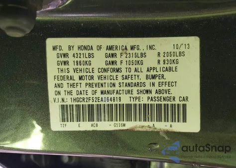 2014 Honda Accord Sport z USA, uszkodzony, nr VIN 1HGCR2F52EA064819